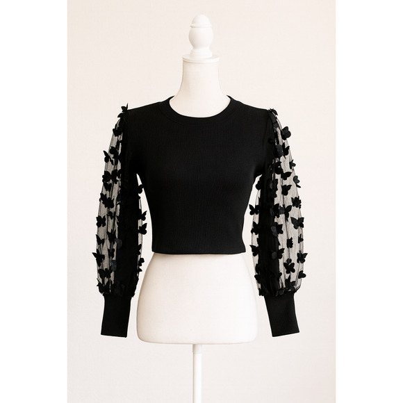 Tween Diva 8 Butterfly Mesh Sleeve Crop Top Croquette Goth Inspired Y2K Cute - Picture 2 of 11